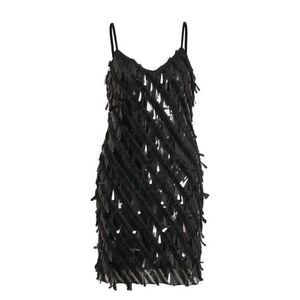 Crystal Doll Womens Sequin Fringe Mini Dress Black S
